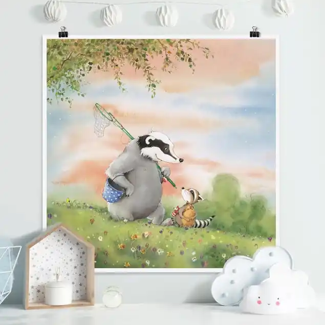 Echt Wassili Waschbär - Wassili und Sibelius wandern Poster - Quadrat