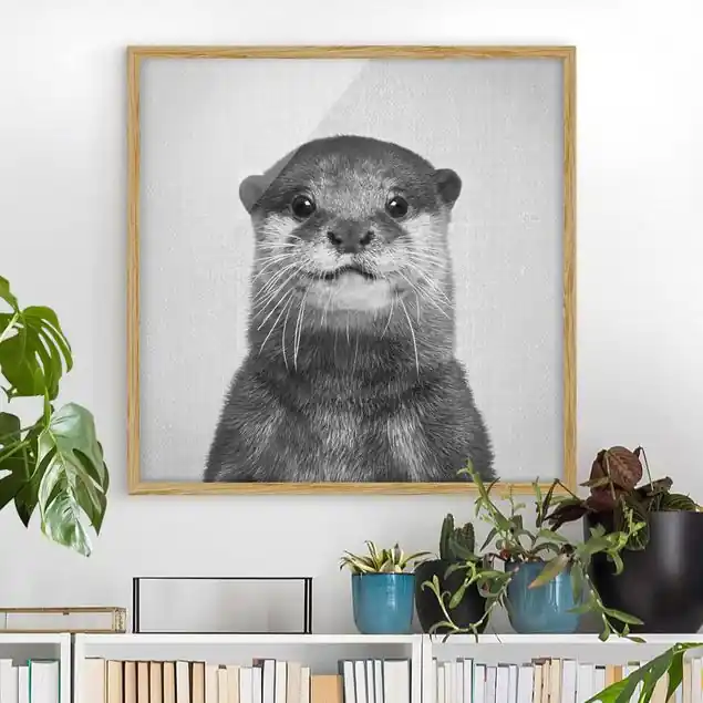 Otter Oswald Schwarz Weiß Bild mit Rahmen Preisknaller