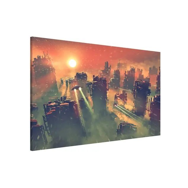 Sci-Fi Spaceships At Sunrise Magnettafel Neuheit