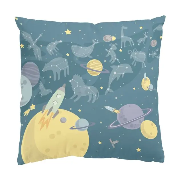 Planeten mit Sternzeichen und Raketen Dekokissen – Canvas Nur Für Kurze Zeit