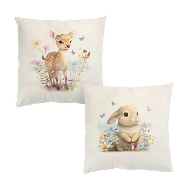 Wochenendangebot Hase und Rehkitz auf Blumenwiese Dekokissen – Canvas