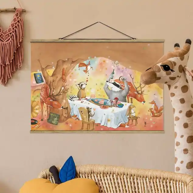 Markenprodukt Wassili Waschbär - Ein Festmahl für Wassili und Sibelius Stoffbild - Querformat