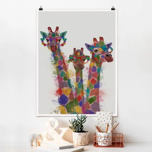 Super-Preis Regenbogen Splash Giraffen-Trio Poster - Hochformat