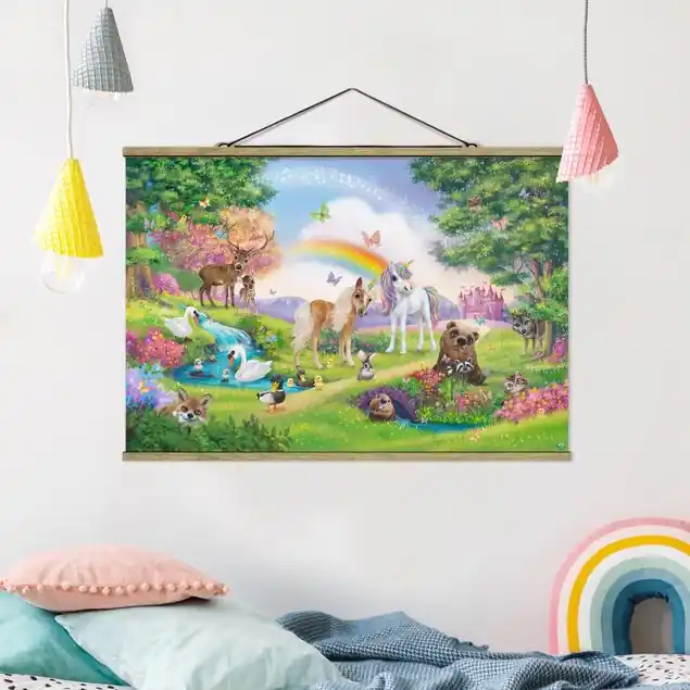 Animal Club International - Zauberwald mit Einhorn Stoffbild - Querformat Neue Kollektion