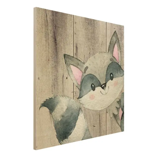 Mega-Angebot Aquarell Waschbär auf Holz Holzbild