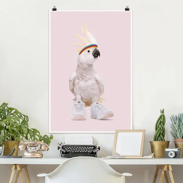 Kakadu mit Schuhen Poster - Hochformat Rabatt