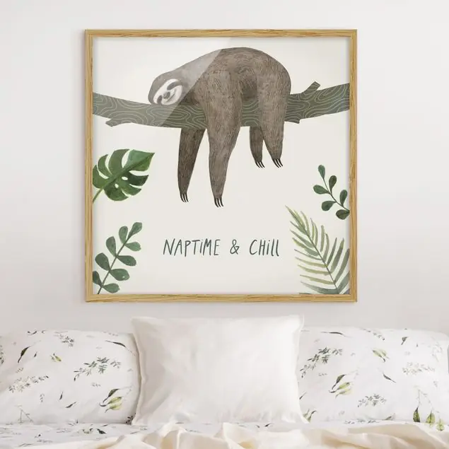 Faultier Sprüche - Chill Bild mit Rahmen - Quadrat Begrenztes Angebot