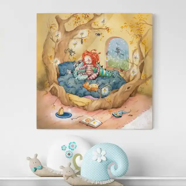 Frida die kleine Waldhexe - Frida kuschelt mit ihren Freunden Leinwandbild – Canvas Kostenfreie Lieferung