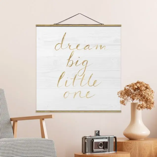 Holzwand weiß - Dream big Stoffbild - Quadrat Kracherpreis