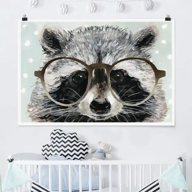 Direkt Vom Hersteller Bebrillte Tiere - Waschbär Poster - Querformat