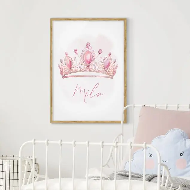 Neuheit Rosa Krone mit Wunschtext Bild mit Rahmen