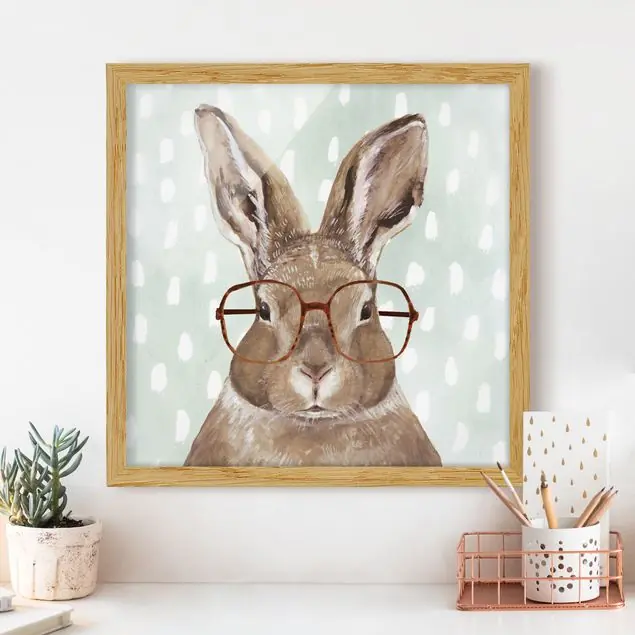 Preis Gesenkt Bebrillte Tiere - Hase Bild mit Rahmen - Quadrat