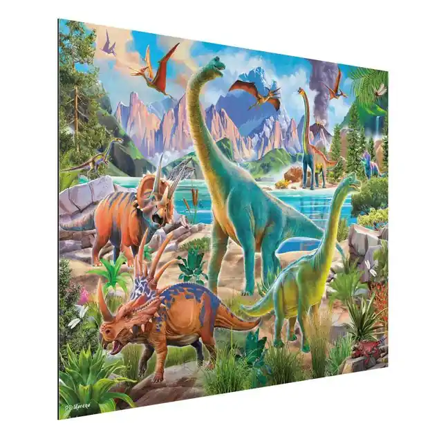 Brachiosaurus und Tricaterops Alu-Dibond Bild Schneller Versand