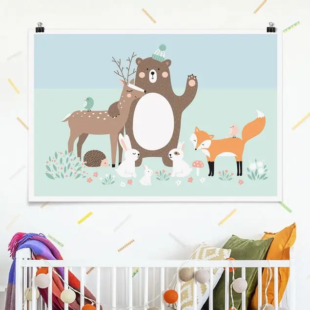 Forest Friends mit Waldtieren blau Poster - Querformat Highlight
