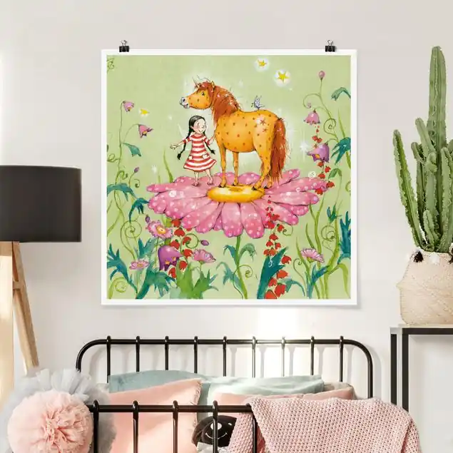 Das Zauberpony auf der Blüte Poster - Quadrat Aktuell
