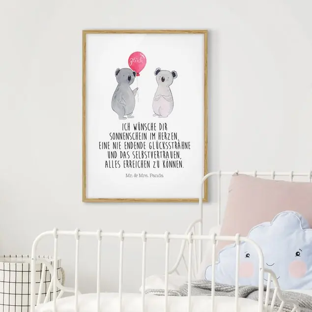 Saisonangebot Mr. & Mrs. Panda - Koala - Sonnenschein im Herzen Bild mit Rahmen