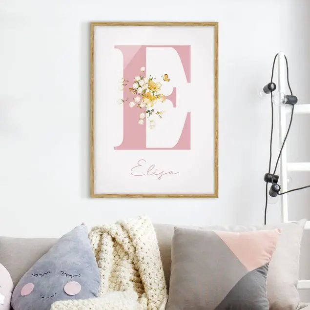 Aquarell Blumen Buchstabe mit Wunschtext Bild mit Rahmen Sale