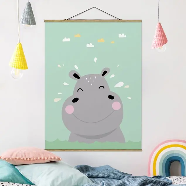 Preiswert Das glückliche Nilpferd Stoffbild - Hochformat