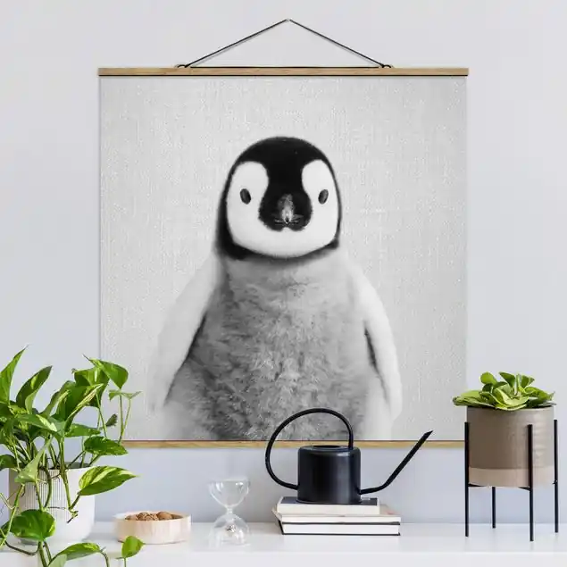 Kostenloser Versand Baby Pinguin Pepe Schwarz Weiß Stoffbild