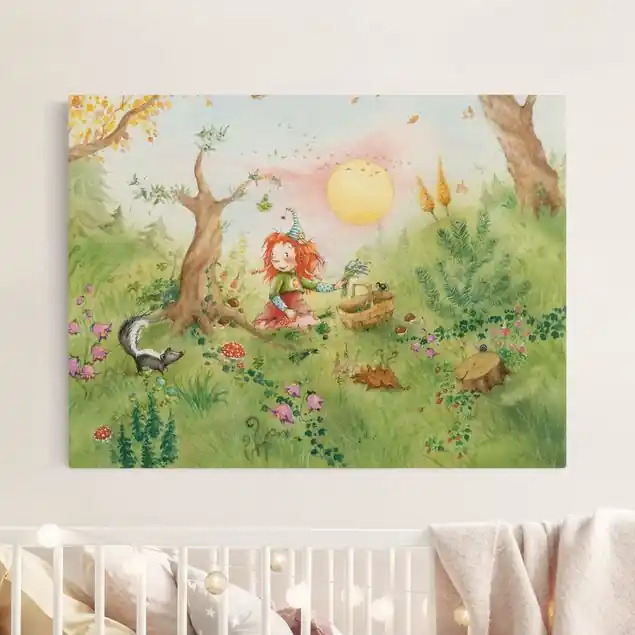 Markenprodukt Frida sammelt Kräuter Leinwandbild auf Canvas Natural