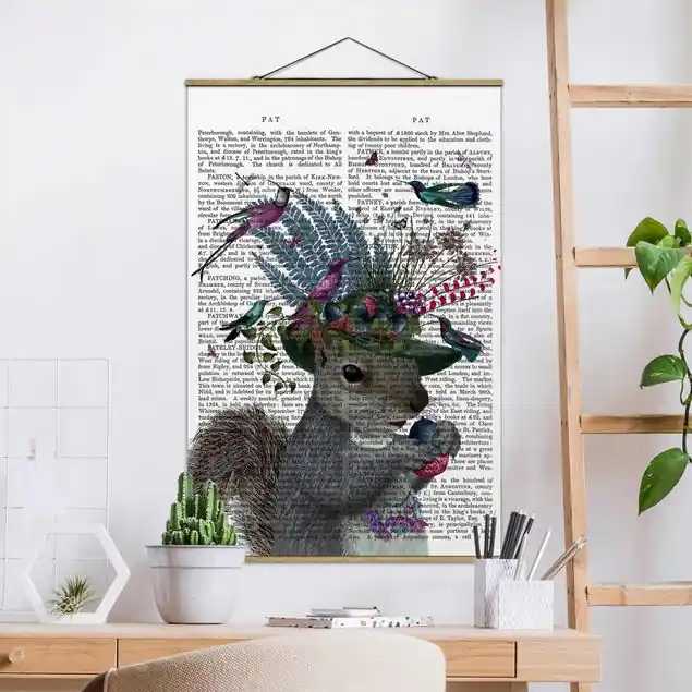 Vogelfänger - Eichhörnchen mit Eicheln Stoffbild - Hochformat Preis Gesenkt