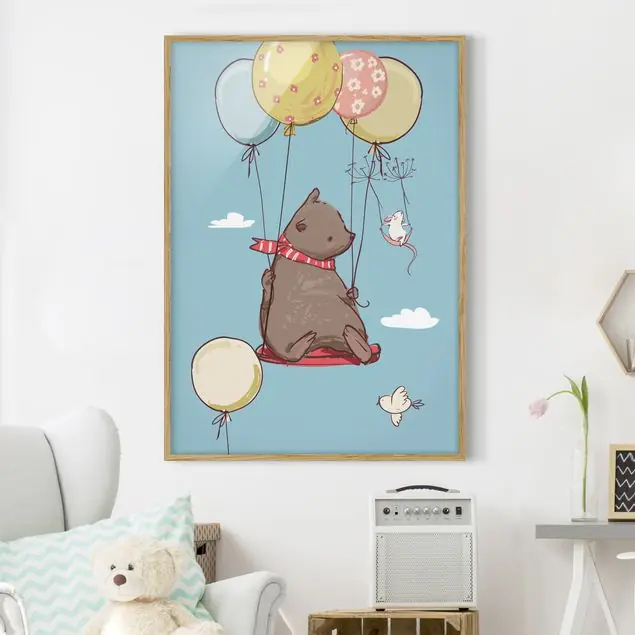 Mega-Angebot Bär und Maus fliegen Bild mit Rahmen - Hochformat