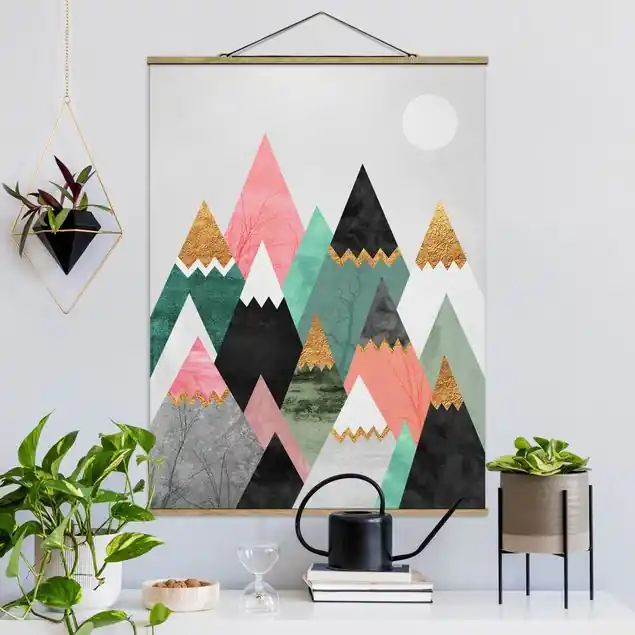 Bestseller Dreieckige Berge mit Goldspitzen Stoffbild - Hochformat
