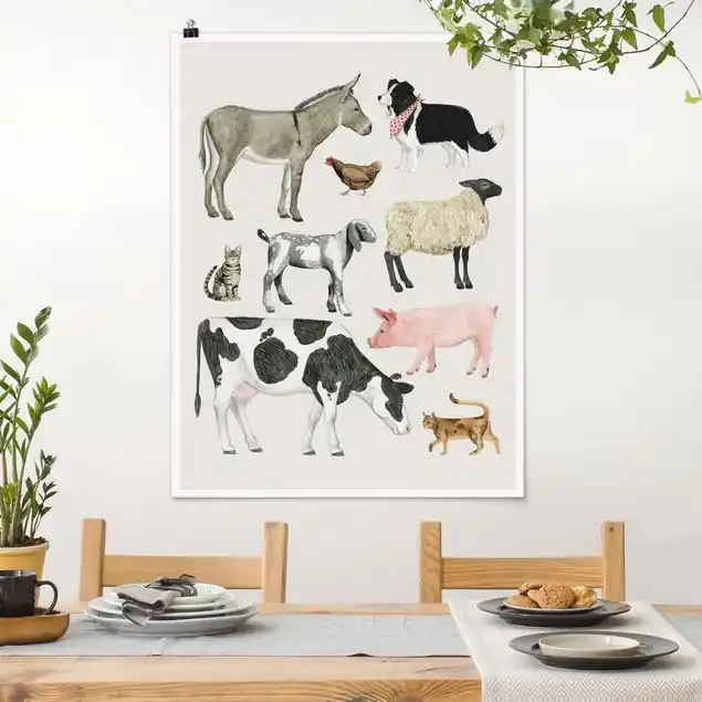 Bauernhof Tierfamilie II Poster - Hochformat Heißes Angebot