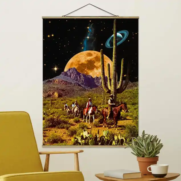 Retro Collage - Weltraum Cowboys Stoffbild Finale Aktion