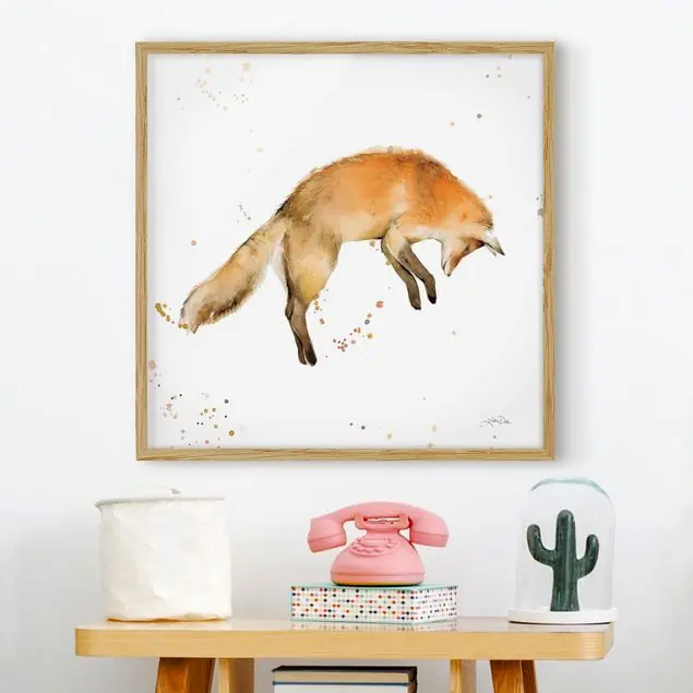Kostenloser Rückversand Springender Fuchs Bild mit Rahmen