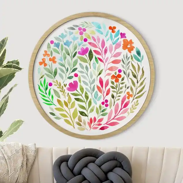 Blumiges Aquarell im Kreis Rundes Bild mit Rahmen Wochenendangebot