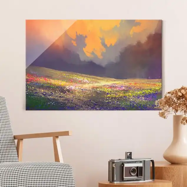 Wochenendangebot Gemalte Anime Landschaft Glasbild
