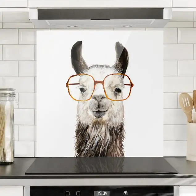 Hippes Lama mit Brille IV Spritzschutz Highlight
