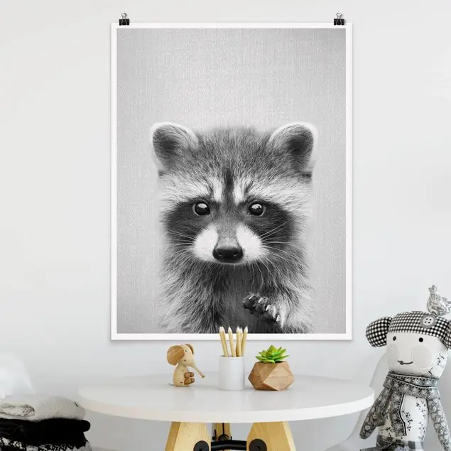 Expressversand Baby Waschbär Wicky Schwarz Weiß Poster