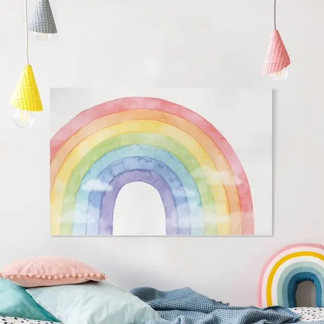 Regenbogen und Wolken Wasserfarben Leinwandbild – Canvas Direkt Vom Hersteller