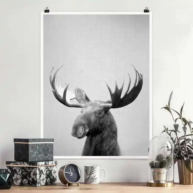 Elch Erhardt Schwarz Weiß Poster Begrenztes Angebot