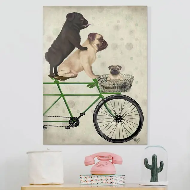 Radtour - Möpse auf Fahrrad Leinwandbild – Canvas Gratis Versand