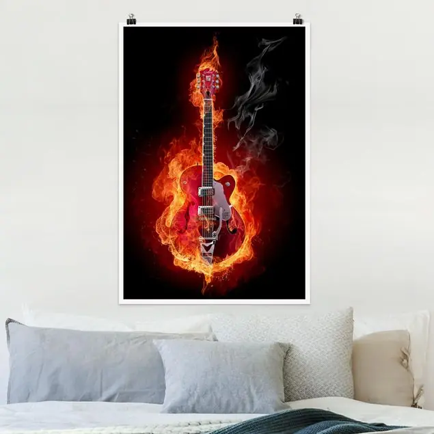 Jetzt Bestellen Gitarre in Flammen Poster - Hochformat