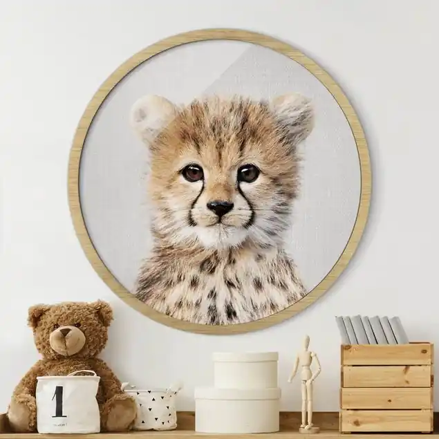 Neu Baby Gepard Gino Rundes Bild mit Rahmen