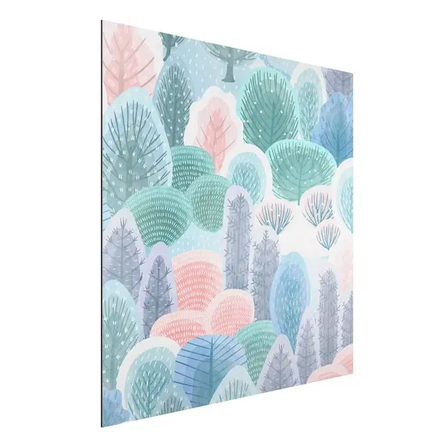 Glücklicher Wald in Pastell Alu-Dibond Bild Geprüft