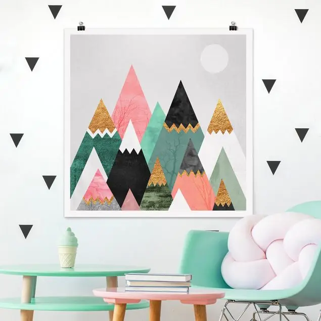 Dreieckige Berge mit Goldspitzen Poster - Quadrat Neue Kollektion