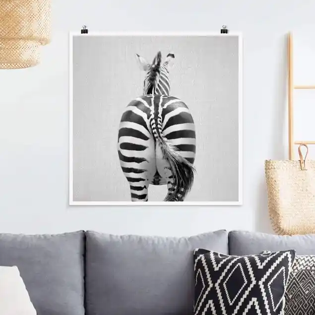 Preiswert Zebra von hinten Schwarz Weiß Poster