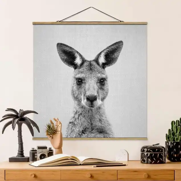 Känguru Knut Schwarz Weiß Stoffbild Kracherpreis