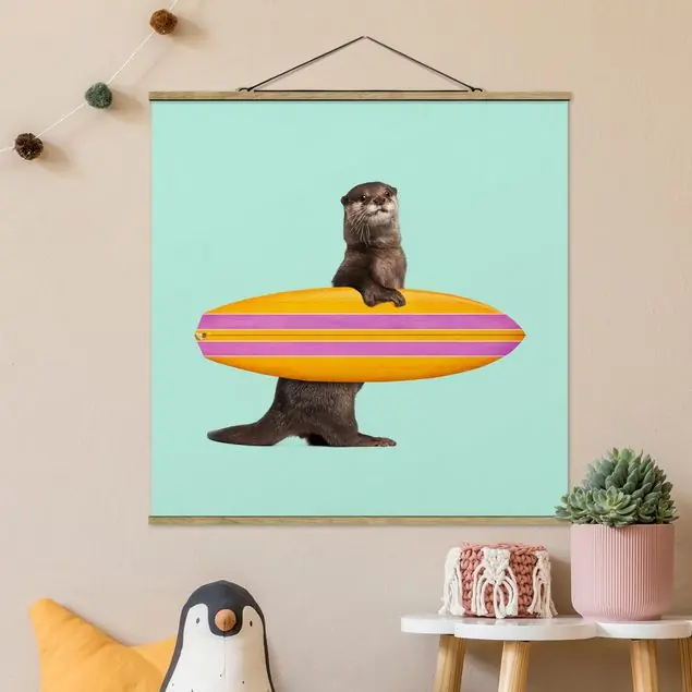 Versand Am Gleichen Tag Otter mit Surfbrett Stoffbild - Quadrat