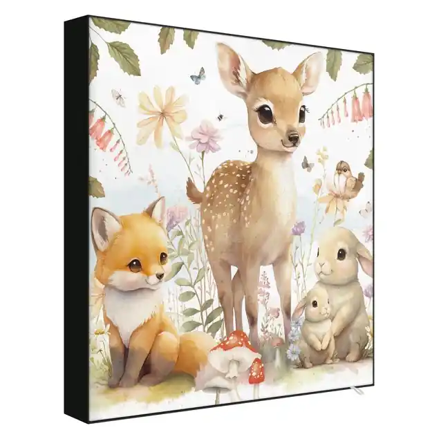 Fuchs Rehkitz und Hase auf Blumenwiese Wechselbild Finale Aktion