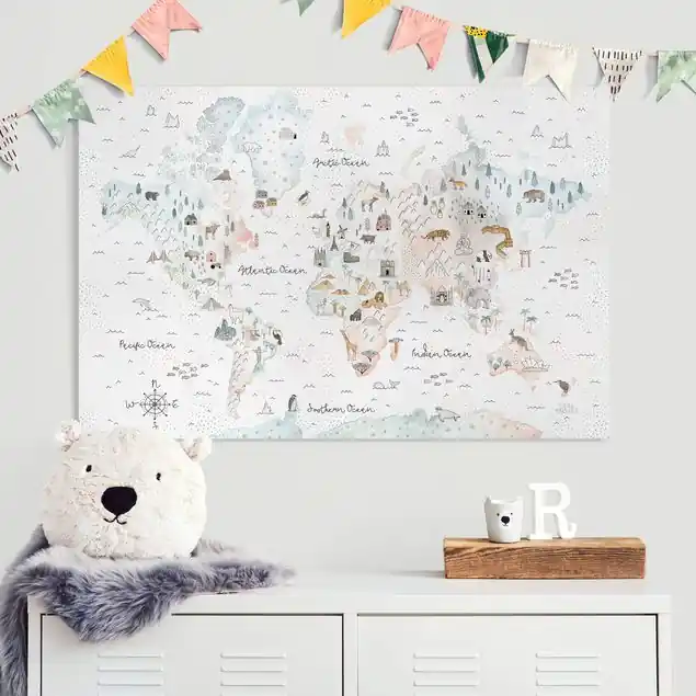 Aquarell Weltkarte Pastell Leinwandbild – Canvas Must-Have
