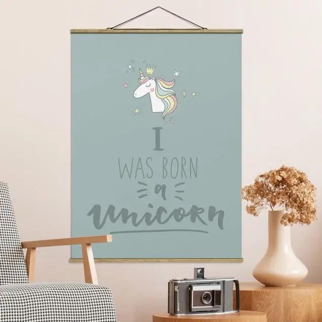 Kostenloser Versand I was born a Unicorn Stoffbild - Hochformat