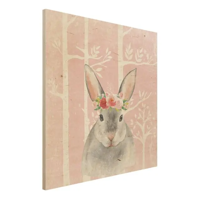 Angebot Aquarell Hase Rosa Holzbild
