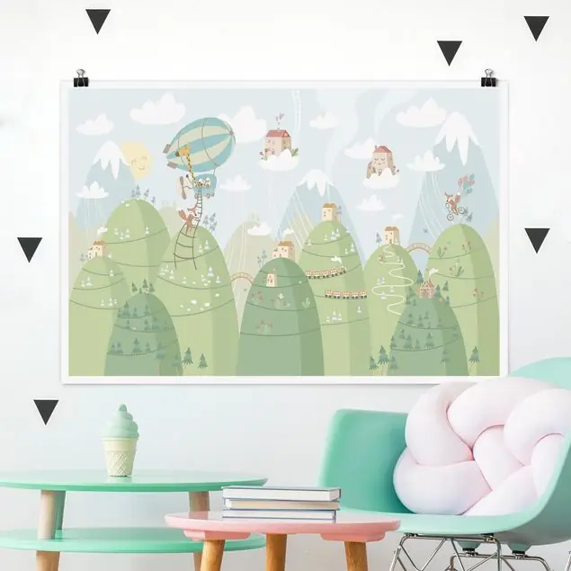 Neue Ware Wald mit Häusern und Tieren Poster - Querformat