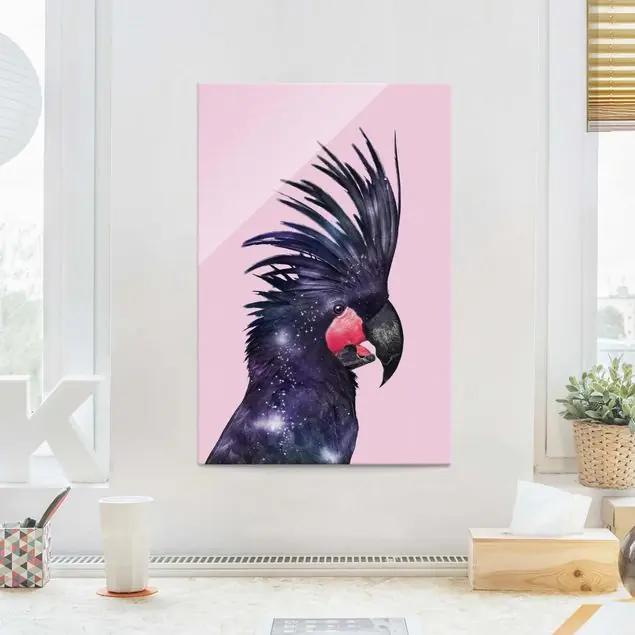 Kakadu mit Galaxie Glasbild - Hochformat Saisonangebot